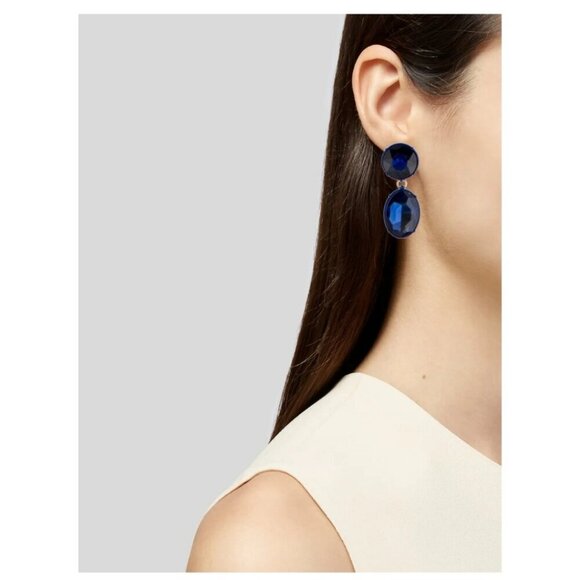 CAROLINA HERRERA | Faceted Crystal Drop Earrings navy Blue - Picture 3 of 7